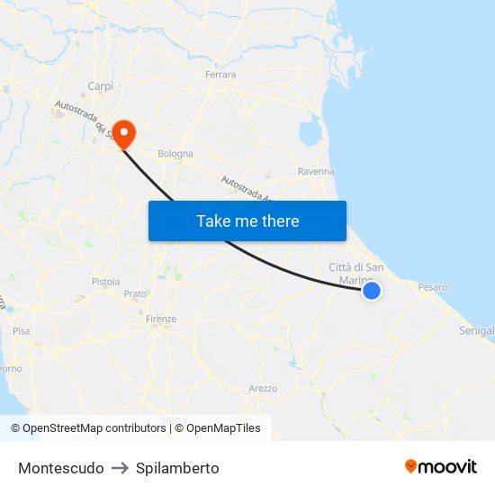Montescudo to Spilamberto map