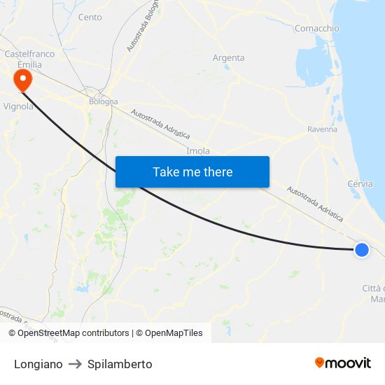 Longiano to Spilamberto map