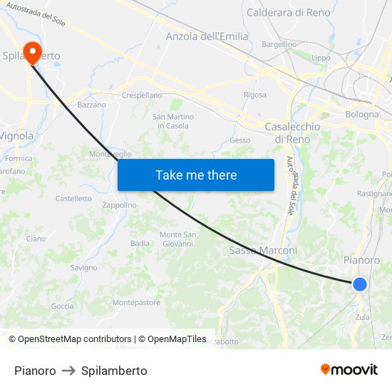 Pianoro to Spilamberto map