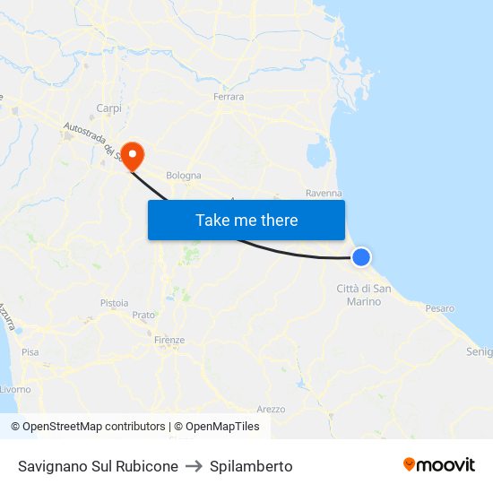 Savignano Sul Rubicone to Spilamberto map