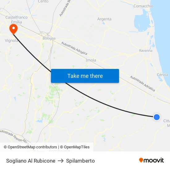 Sogliano Al Rubicone to Spilamberto map