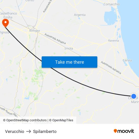 Verucchio to Spilamberto map