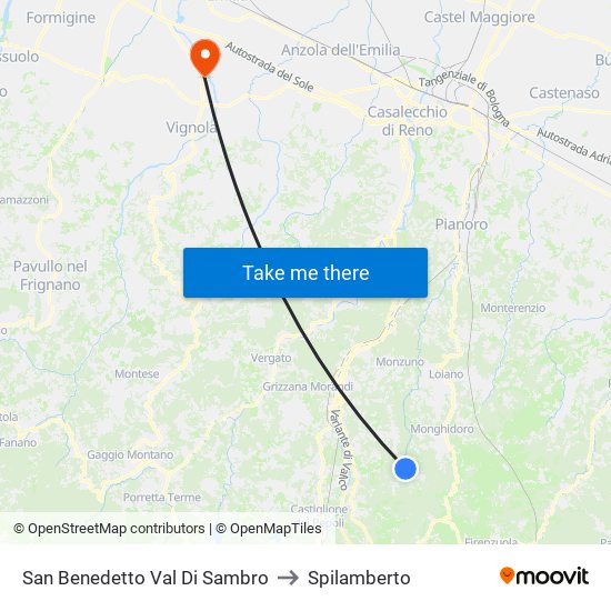 San Benedetto Val Di Sambro to Spilamberto map