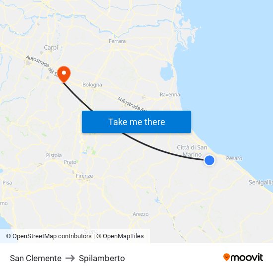 San Clemente to Spilamberto map