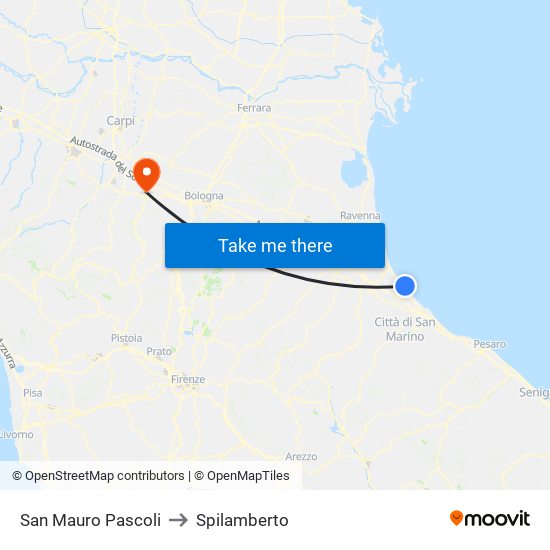 San Mauro Pascoli to Spilamberto map