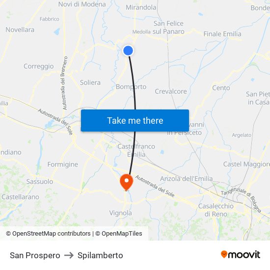 San Prospero to Spilamberto map