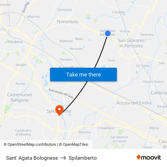 Sant' Agata Bolognese to Spilamberto map