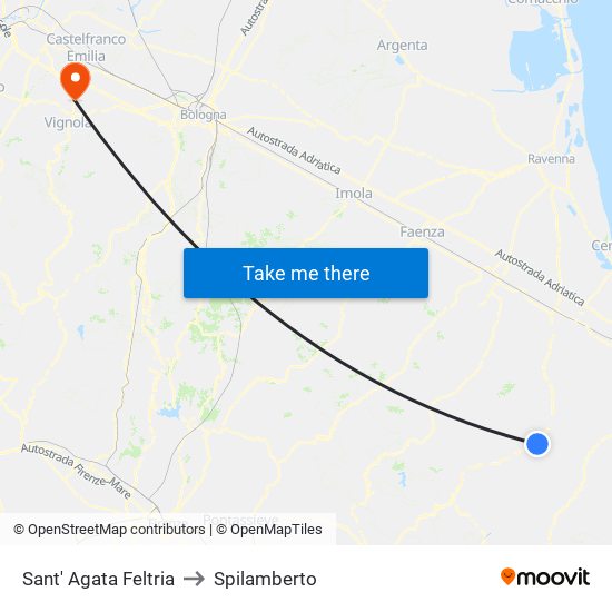 Sant' Agata Feltria to Spilamberto map