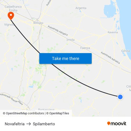 Novafeltria to Spilamberto map