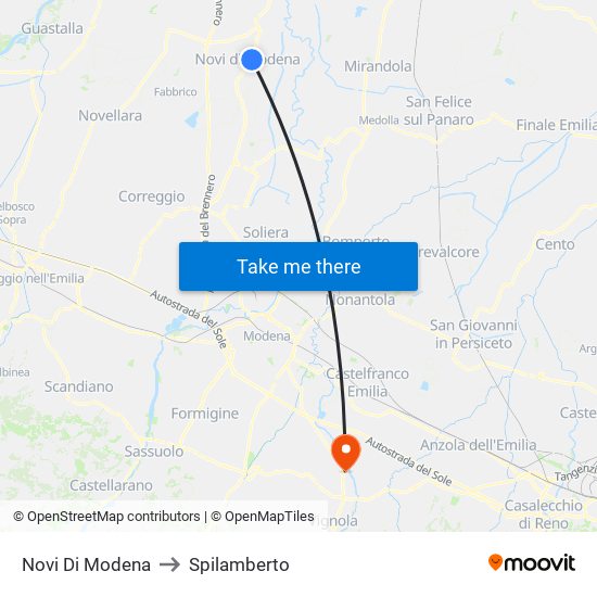 Novi Di Modena to Spilamberto map