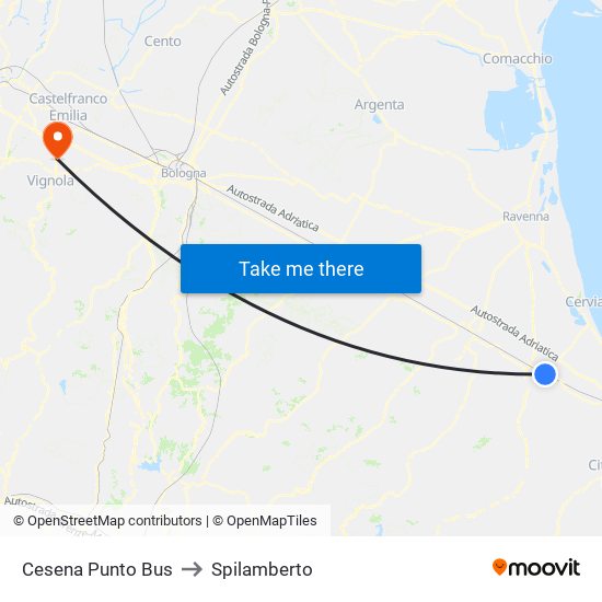 Cesena Punto Bus to Spilamberto map