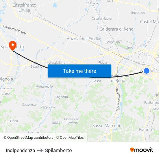 Indipendenza to Spilamberto map