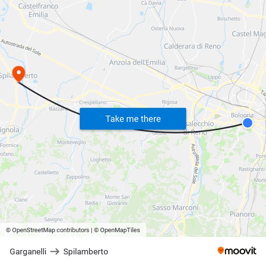 Garganelli to Spilamberto map