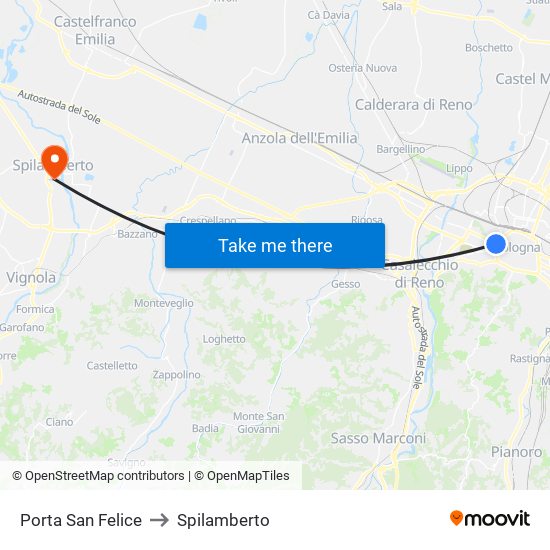 Porta San Felice to Spilamberto map