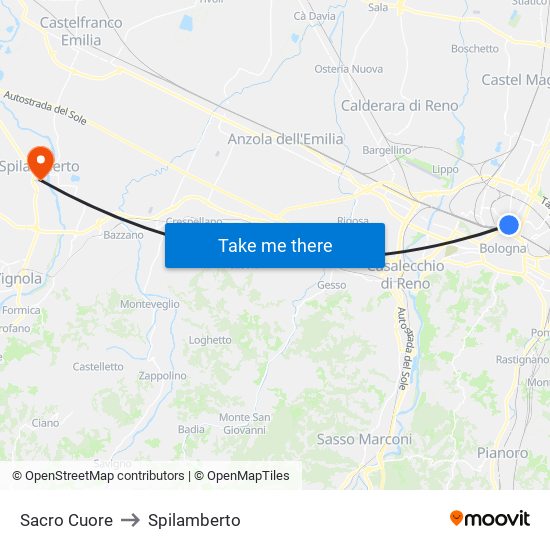 Sacro Cuore to Spilamberto map
