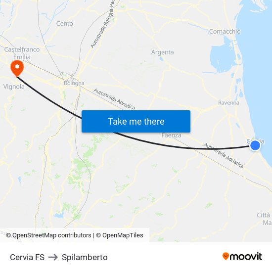Cervia FS to Spilamberto map