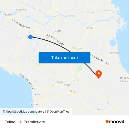 Felino to Premilcuore map
