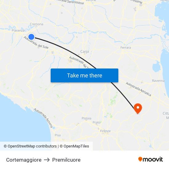 Cortemaggiore to Premilcuore map