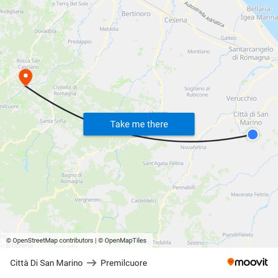 Città Di San Marino to Premilcuore map