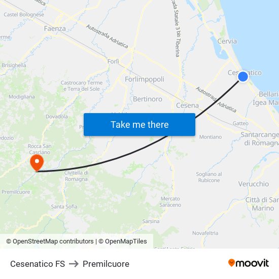 Cesenatico FS to Premilcuore map