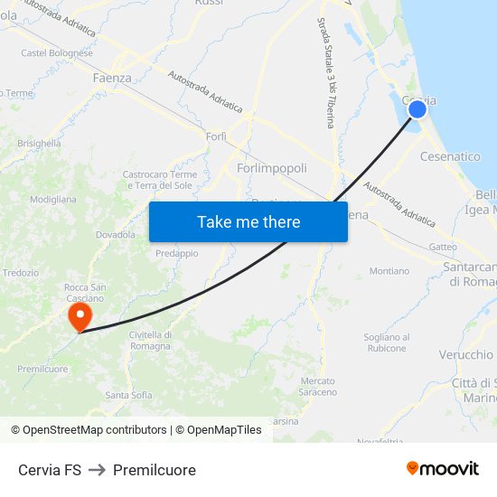 Cervia FS to Premilcuore map