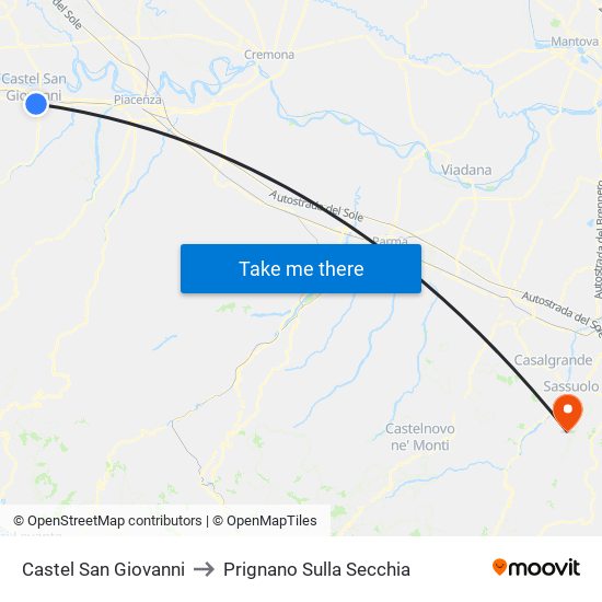 Castel San Giovanni to Prignano Sulla Secchia map