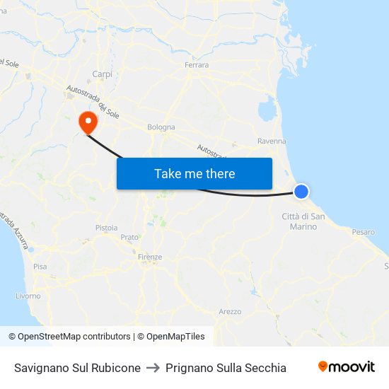 Savignano Sul Rubicone to Prignano Sulla Secchia map