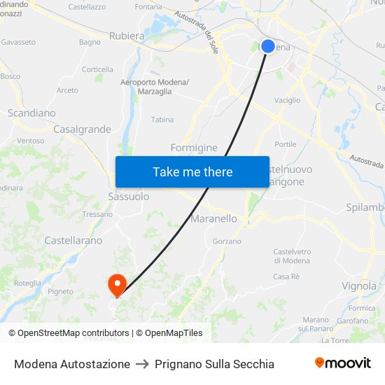 Modena  Autostazione to Prignano Sulla Secchia map