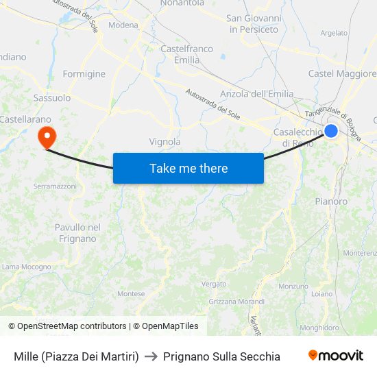 Mille (Piazza Dei Martiri) to Prignano Sulla Secchia map