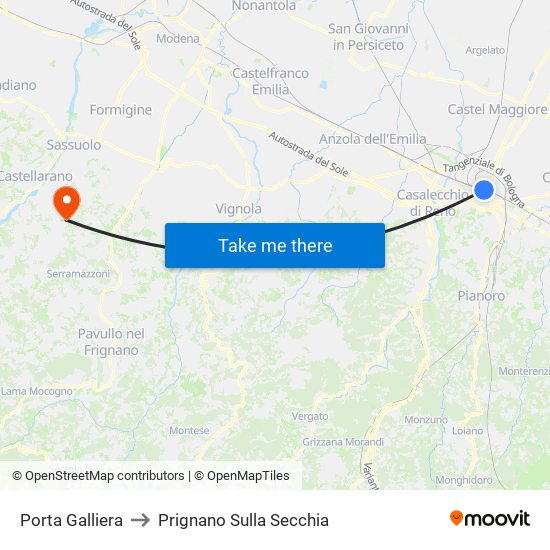 Porta Galliera to Prignano Sulla Secchia map