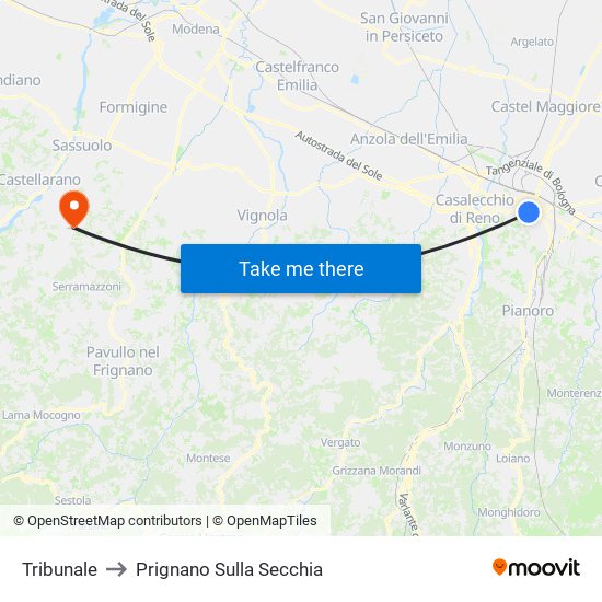 Tribunale to Prignano Sulla Secchia map