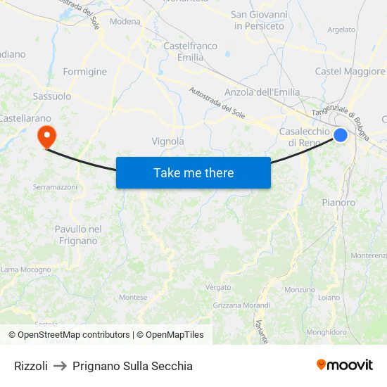 Rizzoli to Prignano Sulla Secchia map