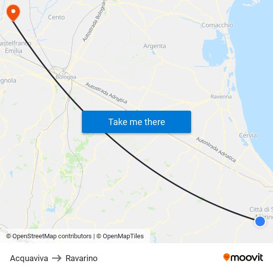 Acquaviva to Ravarino map