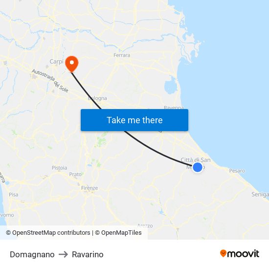 Domagnano to Ravarino map