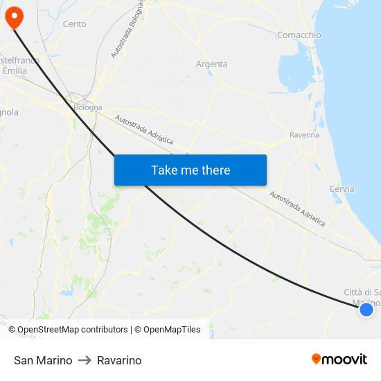 San Marino to Ravarino map