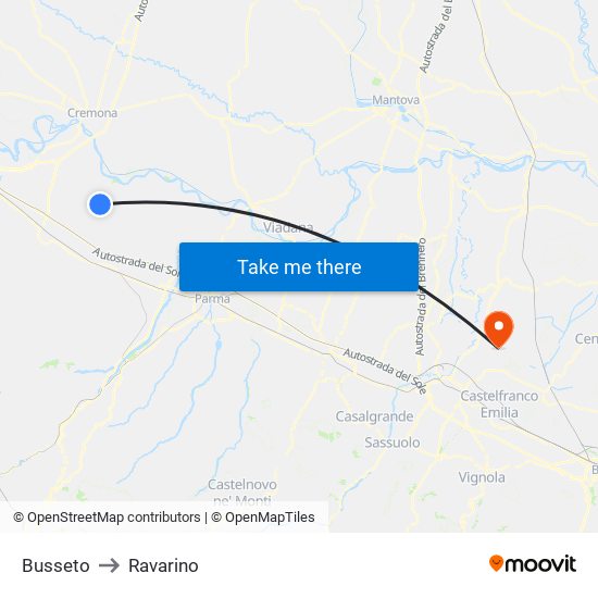 Busseto to Ravarino map