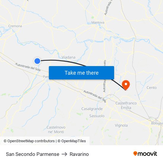 San Secondo Parmense to Ravarino map
