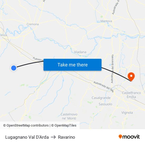 Lugagnano Val D'Arda to Ravarino map