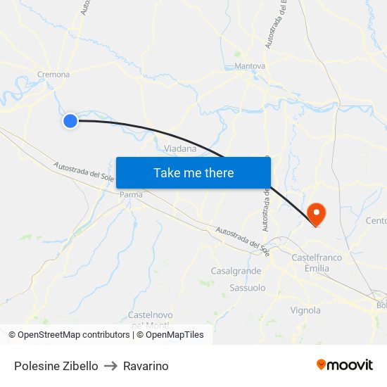 Polesine Zibello to Ravarino map