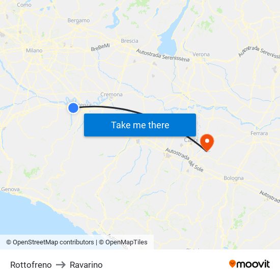 Rottofreno to Ravarino map