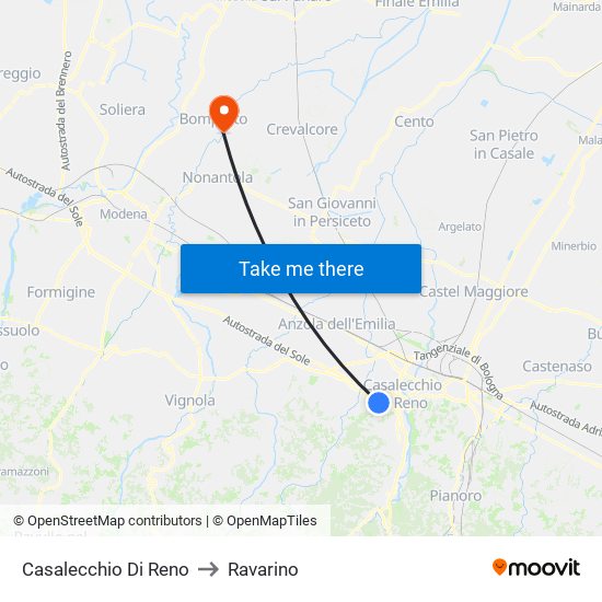 Casalecchio Di Reno to Ravarino map