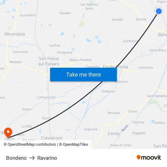 Bondeno to Ravarino map