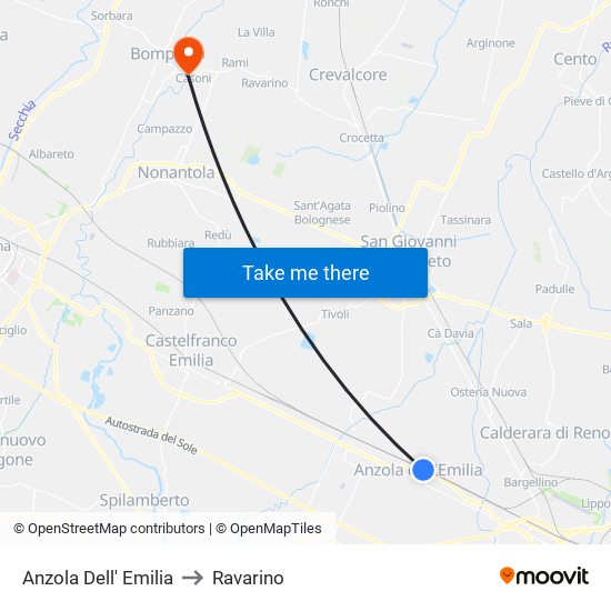 Anzola Dell' Emilia to Ravarino map