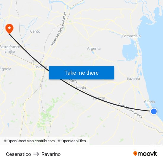 Cesenatico to Ravarino map