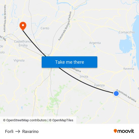 Forlì to Ravarino map