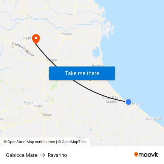 Gabicce Mare to Ravarino map