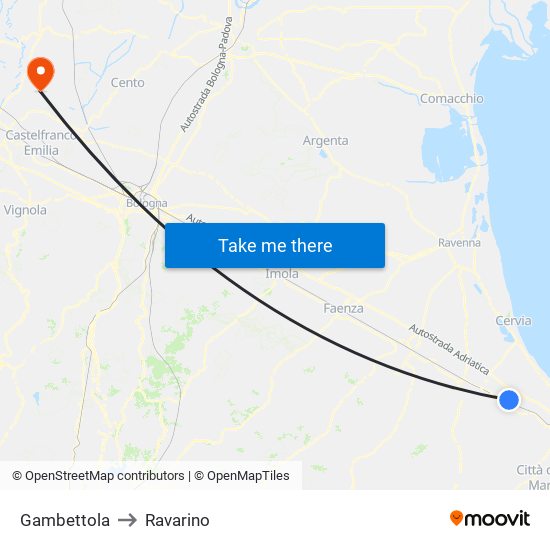 Gambettola to Ravarino map