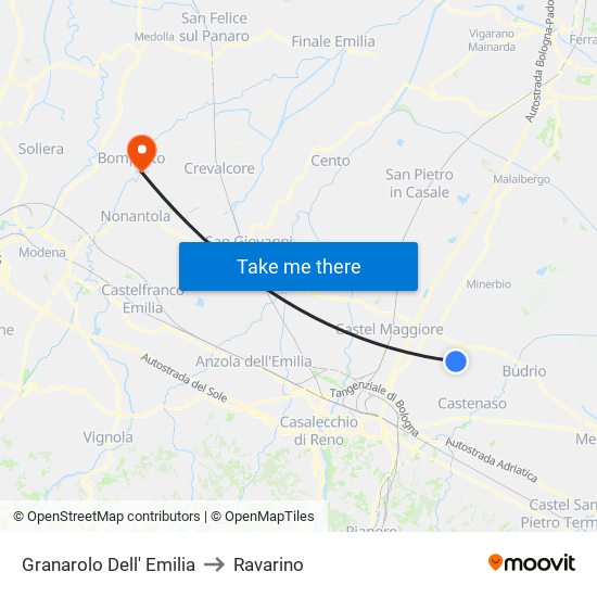 Granarolo Dell' Emilia to Ravarino map