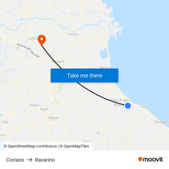 Coriano to Ravarino map