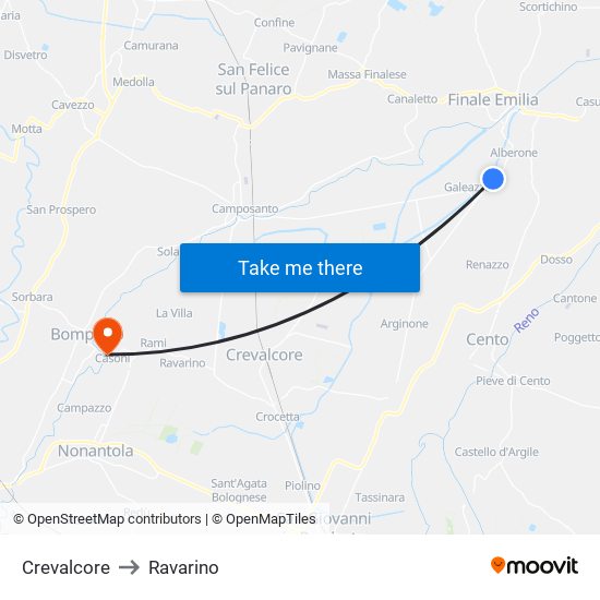 Crevalcore to Ravarino map